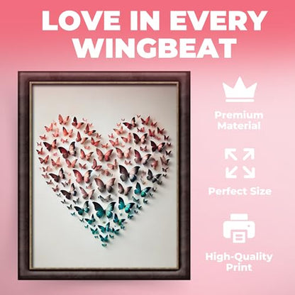 InkFlow Posters Butterfly Heart Poster - 3D Paper Butterflies in Pink, Blue, and Teal - Abstract Love Art for Bedroom, Living Room, Home - 18x24 Unframed Canvas Print - color: Style-04, size: 18"L x 24"W