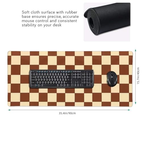 Brown Beige Checkered Mouse Pad Large Desk Mat for Keyboard and Mouse Non-Slip Gaming Mousepad Office Desk Accessories for Computer 35.4x15.7Inch - color: Brown Beige Checkered