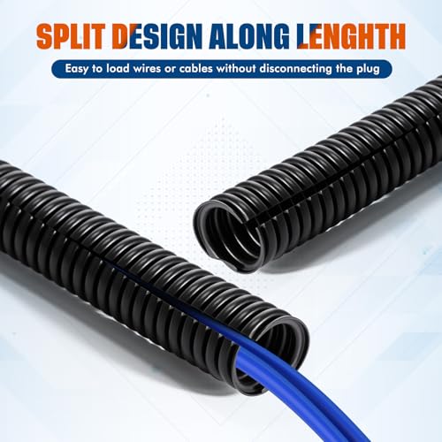 Sasylvia 1/4", 1/2", 3/8" x 15 ft Split Wire Loom Tubing Automotive Wire Loom Assortment Split Cable Sleeves Bulk Flexible Electrical Conduit Protective Kit - size: 1/4", 1/2", 3/8" X 15 ft