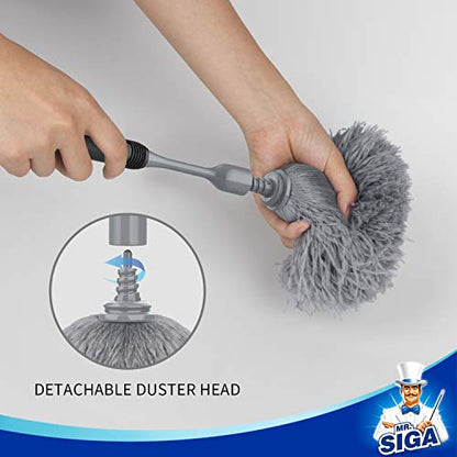 MR.SIGA Microfiber Delicate Duster, Comfortable Non Slip Handle, Detachable Washable Duster Head, Gray & Black