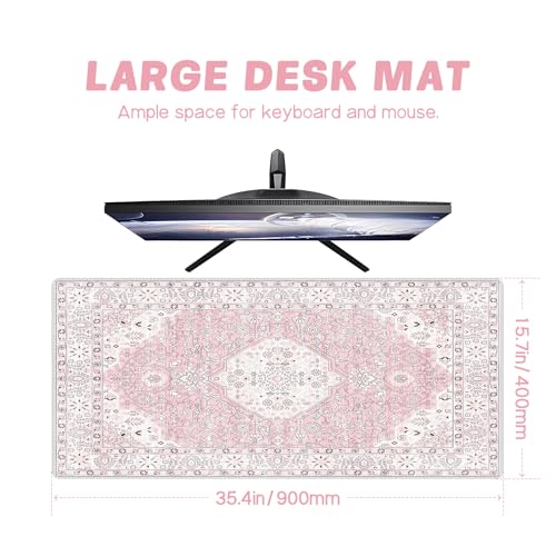 Baziabbo Pink Desk Mat,XXL Extended Large Mouse Pad,Durable Gaming Mousepad with Stitched Edge,Non-Slip Rubber Base Keyboard Desk Pads for Work Home Game - color: B-Pink
