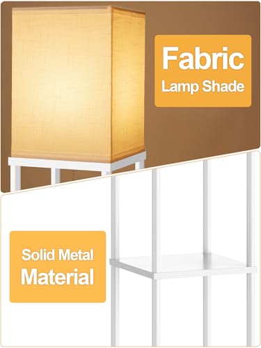 Floor Lamp with Shelves for Living Room 2 Pack, Shelf Floor Lamp with 3 CCT LED Bulb, Corner Display Standing Column Lamp Etagere Organizer Tower Nightstand with White Linen Shade for Bedroom, White - color: White
