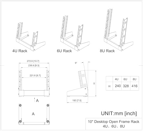 8U Small Desktop Network Rack, 10 inch Mini Open Frame Desktop Cabinet for 10 inch Network, Servers, Audio, Video and Studio Equipment Free Standing Home Office Rack (8U) - size: 8U