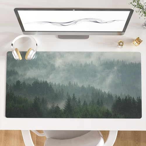 Colorful Star Large Mouse Pad, PU Leather Waterproof Desk Mat, Computer Gaming Mouse Pad, XXL Full Desk Mousepad Non Slip Desk Pad for School Office Home 31.5" x 15.7" - Foggy Forest Valley - color: Foggy Forest Valley, size: 31.5L x 15.7W inches