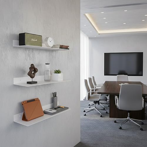 SIMOND STORE White Metal Floating Shelves 12" X 8" Small Heavy Duty Shelves | for Wall Mounted Gaming, Console, PlayStation, TV Shelf, small metal wall shelf for home office, router and media accessories - size: 12-inch X 8-inch Powder Coated White