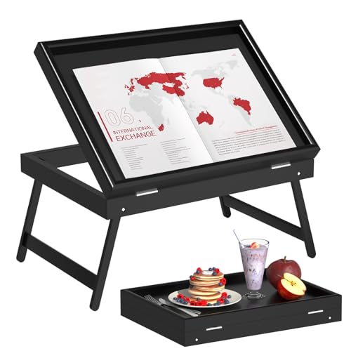 Artmeer Bed Tray Table Breakfast Food Tray with Folding Legs Serving Tray for Laptop Desk, Sofa,Platters,TV,Snack,Eating Tray(Black, Medium) - color: Black, size: Medium
