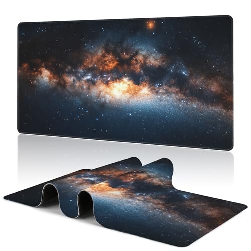 Galaxy Starry Sky Desk Mat Large Mouse Pad Gaming Mousepad 31.5 x 15.8 in | Desk Pad for Keyboard and Mouse, Large Non-Slip Rubber Base Mousepad Desk Mat with Stitched Edges for Gaming Office - color: Galaxy