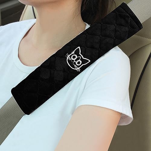Amooca Soft Auto Seat Belt Cover Seatbelt Shoulder Pad Cushions 2 PCS for a More Comfortable Driving Universal Fit for All Cars and Backpack Black Cat - color: Black Cat