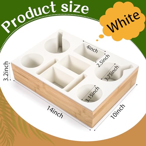 Yerliker Couch Cup Holder Tray, Silicone Lining Couch Caddy Waterproof Anti-spill Sofa Cup Holder for Bed Car Seat Organizer, Hold Mugs, Drinks, Snacks, Phones, Remotes(Rectangle,White,Bamboo) - color: White, size: Bamboo