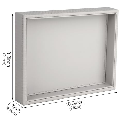HofferRuffer Faux Leather Vanity Tray, Elegant Desktop Storage Organizer, Decorative Catchall for Perfume, Bathroom Valet, Nightstand or Dresser, 10.2 x 8.4 x 1.8 inches (Grey Stripe) - color: Grey Stripe, size: 10.2" x 8.4" x 1.8"