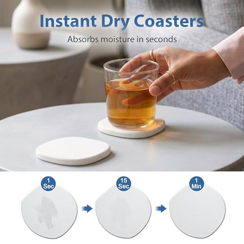 Diatomaceous Earth Coasters Set of 6 for Drinks, Moisture Water Absorbent Stone Coasters for Table Desk at Work, Water Absorbing Instant Drying Diatomite, Modern White - color: White, size: 6