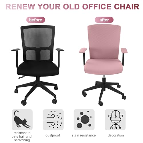 Tallew 4 Pcs Office Chair Covers Set Computer Universal Protective Stretchable Chair Seat Covers Desk Armrest Slipcovers Pads Office Cushion Backrest for Rotating(Pink) - color: Pink