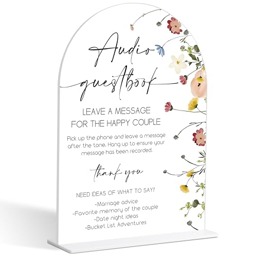 Audio Guest Book Sign, Flower Style Bridal Shower Sign for Wedding, Engagement, Bridal Shower and Reception, Bridal Shower Decorations, Wedding Shower Favors, 6X8 Inch Acrylic Arch Signs with Stand,31 - color: Audio Guest,31