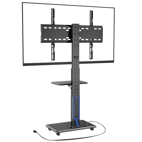 Rolling TV Stand with Power Outlet, Mobile TV Cart for 32-75 Inch TVs up to 110 lbs, 18 Adjustable Heights, Max VESA 600x400mm, TV Floor Stand with Swivel Mount/Shelf/Wheels, Fits for Bedroom, Outdoor - style: 2-GM-A01