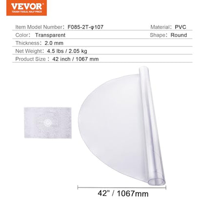 VEVOR Plastic Table Cover, 42 x 42 Inch 2.0 mm Thick Clear Round PVC Desk Mat Protector, Waterproof & Easy Cleaning Desk Pad Tablecloth, for Office, Dresser, Dining Room, Night Stand - size: 42" (Round)