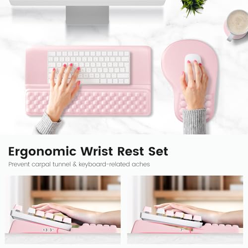 Ospelelf Ergonomic Mouse Pad and Keyboard Stand Wrist Rest Set, Memory Foam Comfort, Pain Relief for Typing, Office Desk Accessories, Pink - color: Pink