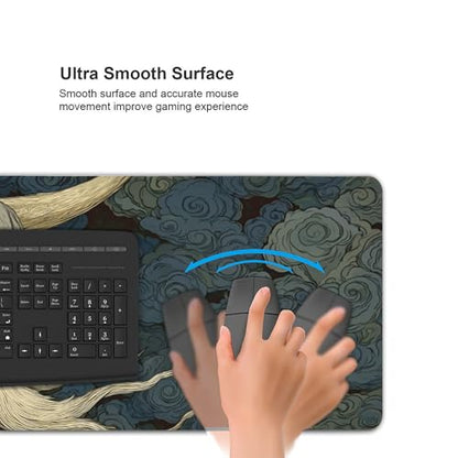 Large Japanese Mouse Pad, XXL Extended Gaming Keyboard Mat,Japanese Demon Mask Design,Waterproof Anti-Slip Rubber Base,Suitable for Gaming and Office use, Laptop Desk Protector 35.4 x 15.7 Inches - color: Samurai