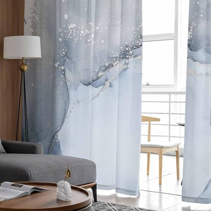 PIEPLE Blue Marble Sheer Curtains 72 Inch Length 2 Panels Set for Living Room/Bedroom, Blue Grey Stripes Marble Texture Nature Tone Semi Curtain Sheers Drapes Rod Pocket Curtains Window Treatment Set - color: Marble, size: 52"W x 72"L (Pack of 2)