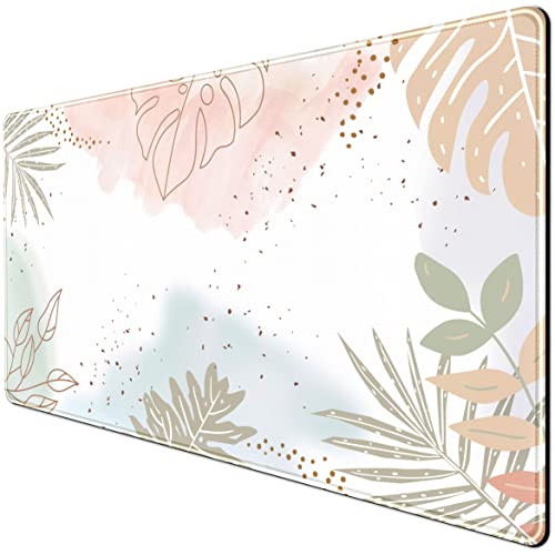 Keyboard mat Boho Pastel Painting Mousepad Matcha Green Plant Abstract Accessories Desk pad Mouse mat Desk mat for Desktop Gamer Girl Office Accessories for Women Large Desk mats, 31.5 x 15.75 in - color: B Matcha Green Plant