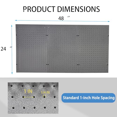 3 PCs Metal Pegboard Heavy Duty Peg Board Kit Wall Organizer 48" x 24" Tool Storage Board for Garage Basement Includes Screws Kits, Grey - size: 3 packs