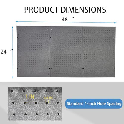 3 PCs Metal Pegboard Heavy Duty Peg Board Kit Wall Organizer 48" x 24" Tool Storage Board for Garage Basement Includes Screws Kits, Grey - size: 3 packs