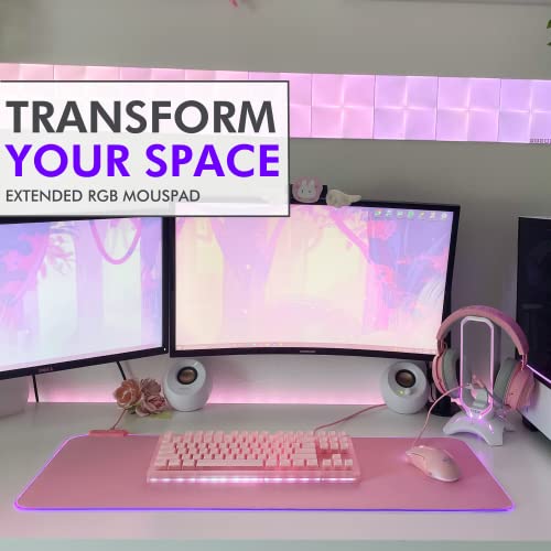 Tilted Nation Pink Mouse Pad | RGB Gaming Mouse Pad Pink (Create Your Dream Setup) Large LED Mousepad Mats for Desk with 8 Light Modes, Smooth Gliding, and Easy to Clean - Girl Gaming Accessories - color: Pink