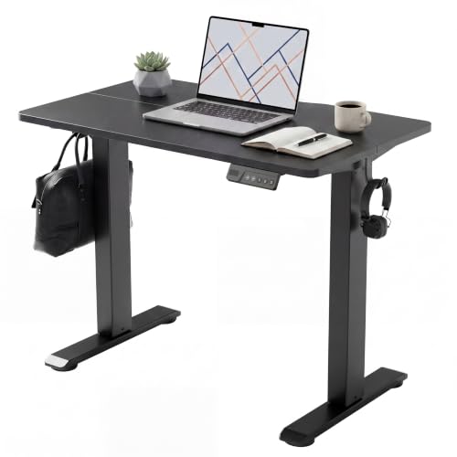 Claiks Electric Standing Desk 35 x 20 Inches, Compact Adjustable Height Motorized Sit Stand Desk with 3 Memory Presets & Cable Management, Space-Saving Computer Workstation for Bedroom, Black - color: Black, size: 35 Inch