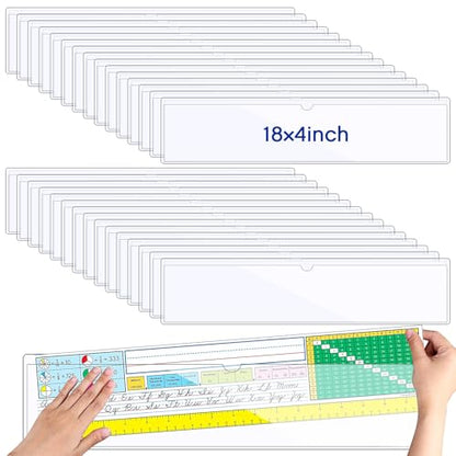 Chinco 30 Pcs Self Adhesive Pockets, Bin Labels for Storage Bins, Clear Pocket Label Sleeves, Plastic Index Card Holder with Top Open for Organizing Bins Box Drawer(18 x 4 Inches) - size: 18 x 4 Inches