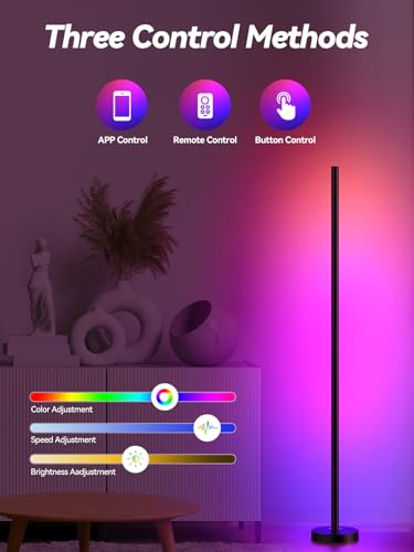 BrilliLux RGBICW LED Corner Floor Lamp with App & Remote Control - 16 Million Colors, 68+ Scene Modes, Music Sync, Smart Lighting for Living Room, Bedroom, and Gaming Room - color: Matte Black