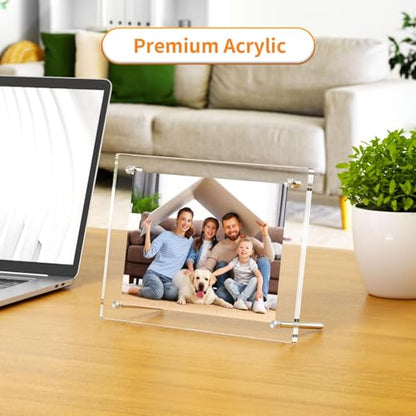 AITEE 4x6 Acrylic Picture Frames 2 Pack, Clear Desk Picture Frames with Stand, Modern Frameless Floating Frames Lucite Transparent Square Cubes Frame for Wall & Desktop Display Gift for Home Office - size: 4 x 6