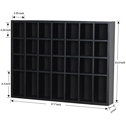 Black Shot Glass Display Case 18" x13" Solid Wood Wall Mounted Collection Cabinet 28 Slots Small Curio Cabinet Rack (No Door) - color: Black