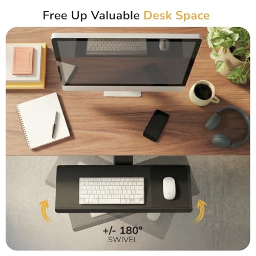 Mount-It! Under Desk Keyboard Tray, Adjustable Slide-Out Keyboard & Mouse Platform, 26.5" W × 10" D, Ergonomic Wrist Rest, Height Tilt & Swivel, Heavy-Duty Bolt-On Keyboard Drawer