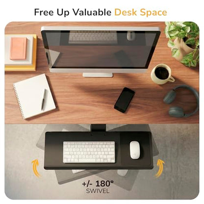 Mount-It! Under Desk Keyboard Tray, Adjustable Slide-Out Keyboard & Mouse Platform, 26.5" W × 10" D, Ergonomic Wrist Rest, Height Tilt & Swivel, Heavy-Duty Bolt-On Keyboard Drawer