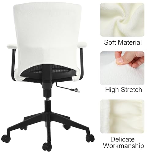 Tallew 4 Pcs Office Chair Covers Set Computer Universal Stretchable Protective Chair Seat Covers Desk Armrest Slipcovers Pads Office Cushion Backrest for Rotating (Cream,Lamb Fleece) - color: Cream