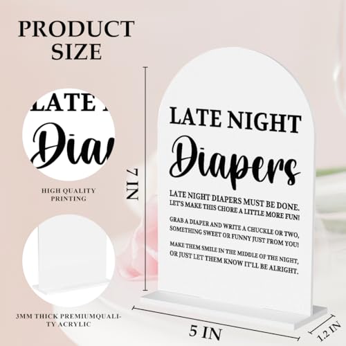 Baby in Bloom Shower Decorations, Baby Shower Sign, Newborn Gifts, Late Night Diapers Game 5x7 Inch Arch Acrylic Signs, Modern Calligraphy Arched Acrylic Table Top Signs Birthday Party Decorations - color: Diapers