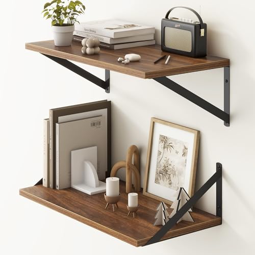 Fun Memories 20 Inch Floating Shelves, Deep Wall Shelves for Kitchen, 20 x 10 Floating Shelf for Living Room, Bedroom, Farmhouse Floating Shelves for Home Decor Storage, Walnut, Set of 2 - color: Walnut, size: 20"W x 10"D