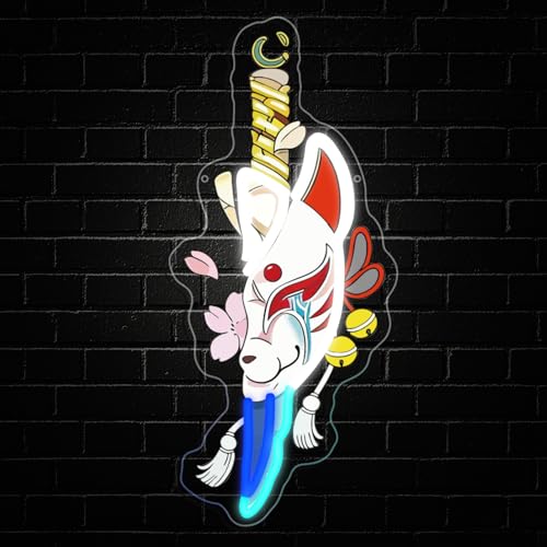 Anime Neon Sign, Japanese Fox Face Led Neon Light Signs for Wall Decor Light up Sign for Bedroom Game Room Party Decoration Birthday Gift for Girl Christmas Dimmable USB Powered(16.5"*7.4") - style: FOX