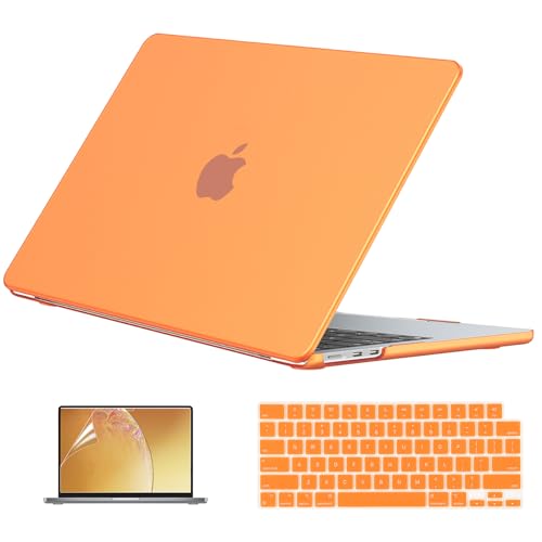 EooCoo Case Compatible with MacBook Air 13 inch M5 2026-2022 Release M4 M3 M2 A3449 A3240 A3113 A2681, Hard Shell&Keyboard Skin Cover&Screen Protector for Mac Air 13.6 inch, Matte Orange - color: Matte Orange