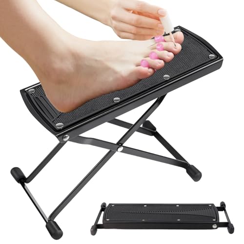 Pedicure Foot Rest, 6 Heights Adjustable Foot Stool, Metal Foldable Non-Slip Stand for Home and Salon Use Pedicure Station, Ideal Pedi Stool for Nail Tech or Guitar Foot Stool Black - color: Black