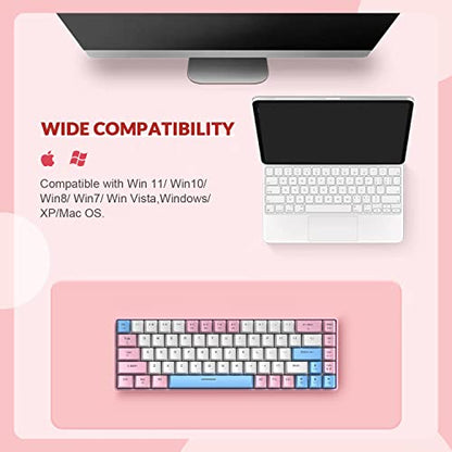 ZIYOU LANG RK-T8 Wired 65% Mechanical Gaming Keyboard with RGB LED Backlit Anti-ghosting TKL Mini 68 Key Custom Coiled C to A Cable Tactile Blue Switch for PS4 PS5 Xbox PC Mac Gamer(Pink/White/Blue) - color: Pink White Blue, size: 65% Keyboard
