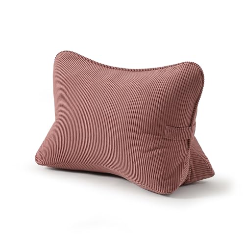 Pat. Pend. Corduroy Back Pillow for Sitting Up & Reading, Ergonomic Triangle Lumbar Support Cushion for Sofa, Armchair & Bed, Removable Cover, Brick Brown - color: Brick Brown