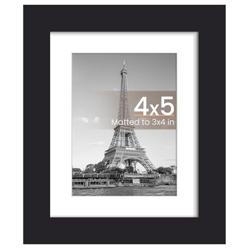 upsimples 4x5 Picture Frame, Display Pictures 3x4 with Mat or 4x5 Without, Wall Hanging Photo Frame, Black, 1 Pack - color: Black, size: 4x5