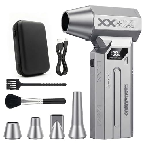 Compressed Air Duster, 120000RPM Cordless Electric Air Duster with LED Light, 4-Speed Rechargeable Air Blower with 4 Nozzles & 2 Brushes for Keyboard, PC, Car, Home and Tight-Space Cleaning