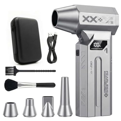 Compressed Air Duster, 120000RPM Cordless Electric Air Duster with LED Light, 4-Speed Rechargeable Air Blower with 4 Nozzles & 2 Brushes for Keyboard, PC, Car, Home and Tight-Space Cleaning
