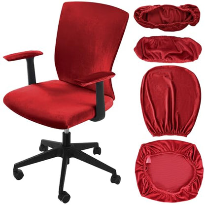 Tallew 4 Pcs Office Chair Covers Set Computer Universal Protective Stretchable Chair Seat Covers Desk Armrest Slipcovers Pads Office Cushion Backrest for Rotating(Claret) - color: Claret