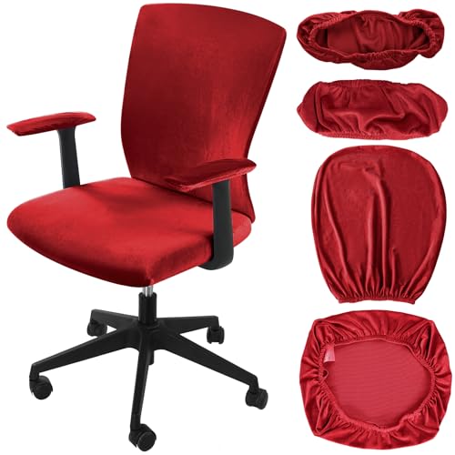Tallew 4 Pcs Office Chair Covers Set Computer Universal Protective Stretchable Chair Seat Covers Desk Armrest Slipcovers Pads Office Cushion Backrest for Rotating(Claret) - color: Claret