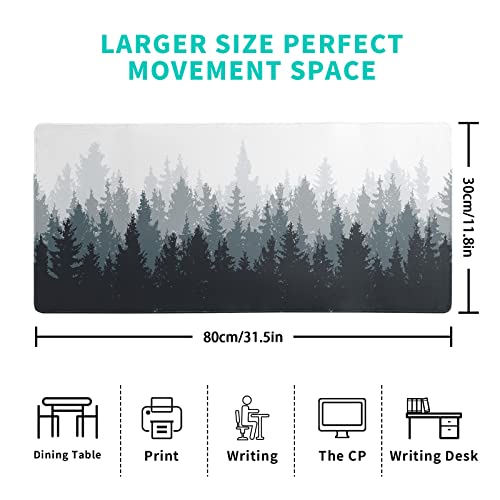 Desk Mat,Large Mouse Pad 31.5x11.8 Inch XL Extended Gaming Mouse Pad Mat with Non-Slip Base Stitched Edges Mousepad for Computer,Office,Keyboard and Laptop - Fog Misty Forest - color: Fog Misty Forest