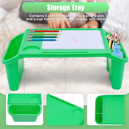 12 Pcs Kids Lap Desk Tray, Kindergarten Children's Tray with Side Pockets, Portable Lap Bed Table, Student Lap Desk, Plastic Breakfast Laptop Trays for Writing Eating Game Classroom Snacks Boy Girl