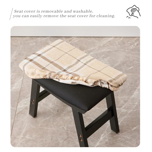 Kitsanery Foot Stool,Ottoman,Bamboo Small Sofa Foot Rest Under Desk,Extra Seating for Living Room, Bedroom and Kitchen (Black Stool Legs - Stripes Surface) - color: Black Stool Legs - Stripes Surface