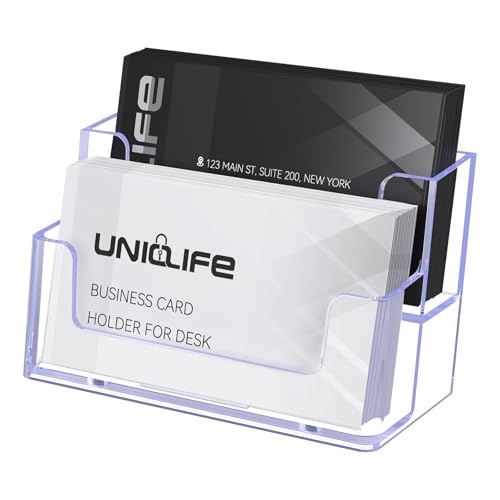 Uniclife Acrylic Business Card Holder for Desk 2 Slots Clear Business Card Display Stand for Men & Women Desktop Business Card Organizer Card Stand for Office Home Exhibition, 120 Card Capacity - color: 2 Slot, size: 1 Pack